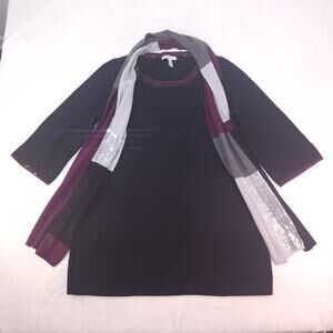 Whimsigoth Celestial Black Sequin Dress Scarf Set Witchcore Purple Silver Large